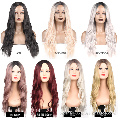 613 Loose Water Wave Wig Ombre Blonde Long Wavy Heat Resistant Synthetic Hair Weave Wigs For Women Use and Cosplay